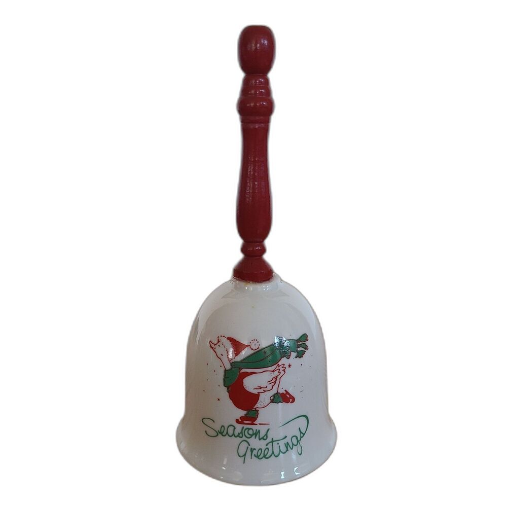 Vintage Giftco Christmas Porcelain "Seasons Greetings" Dinner Bell Skating Goose